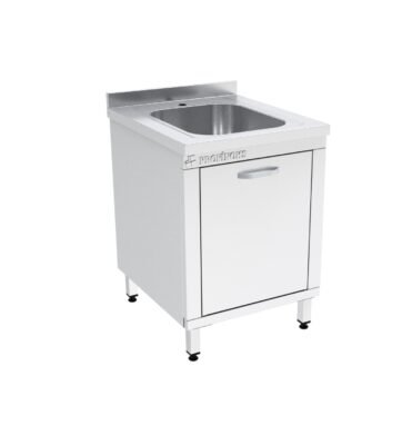 Dolaplı Çalışma Tezgahı Sırtlı Ara Rafsız Çarpma Kapılı Tek Evyeli 600x600x850 mm