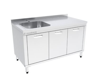 Dolaplı Çalışma Tezgahı Sırtlı Ara Rafsız Çarpma Kapılı Tek Evyeli 1400x700x850 mm
