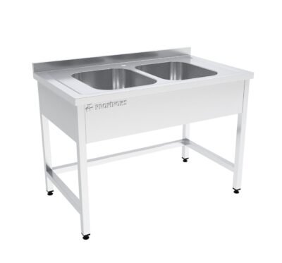 İki Evyeli Çalışma Tezgahı Sırtlı Taban Rafsız 1700x600x850 mm