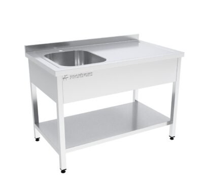 Tek Evyeli Çalışma Tezgahı Sırtlı Taban Raflı 1000x600x850 mm