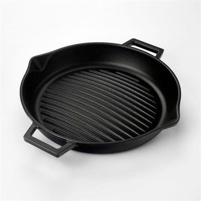 Lava Döküm  Yuvarlak Izgara Tava, Metal Kulplu. Taban Konkav 15mm. Çap30cm.