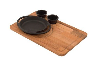 Lava Döküm   Yuvarlak Kulplu Tava ve Ahşap altlık. Çap16cm. (Bu ürüne sos kapları dahil değildir)