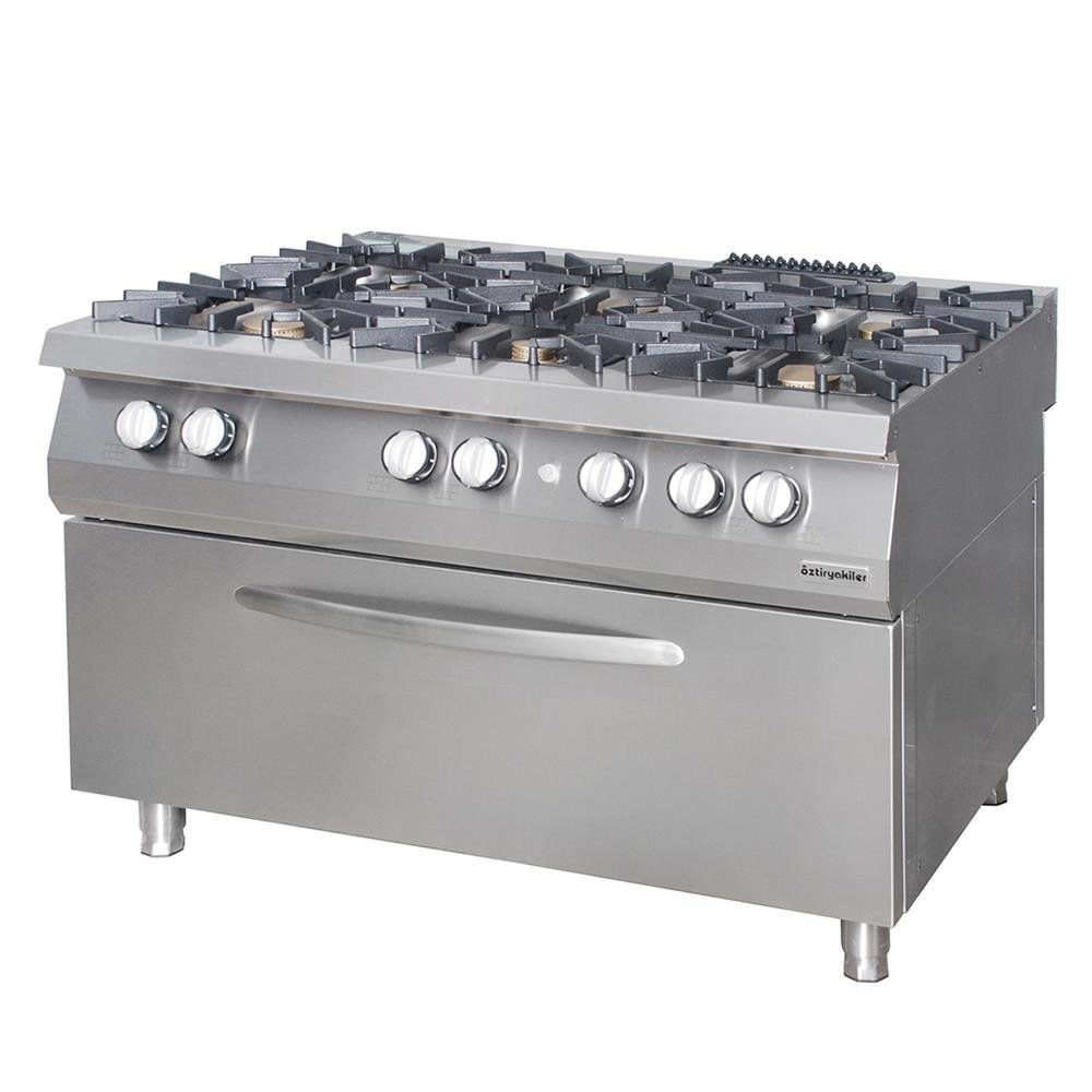 Öztiryakiler 700 SERİ KUZİNE BÜYÜK FIRINLI GAZLI 6 AÇIK ATEŞ 120*70*85 (L)-6×6 kW+13 kW GAZLI FIRIN (7865.N1.12708.50L)