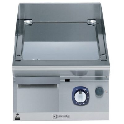 Endüstriyel Gazlı set üstü ızgara, düz krom pleytli, eğimli tablalı, termostatik kontrol, demonte sırtlık ve spatula, derinlik 730 mm – 400 mm – Ölçüler: GxDxY 400x730x250 mm