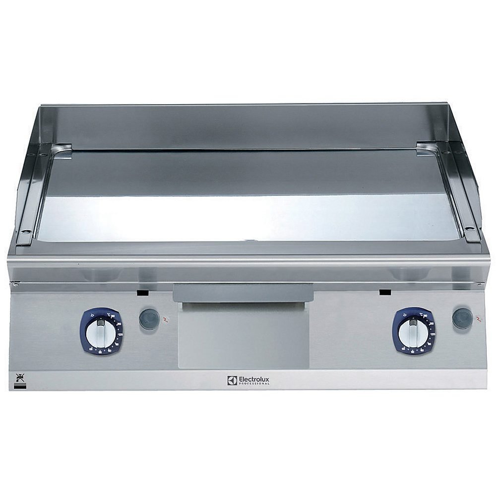 Endüstriyel Gazlı set üstü ızgara, düz krom pleytli, eğimli tablalı, termostatik kontrol, demonte sırtlık ve spatula, derinlik 730 mm - 800 mm - Ölçüler: GxDxY 800x730x250 mm