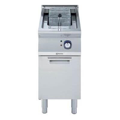 Endüstriyel 14 Lt elektrikli fritöz, 1 hazneli, 1 sepetli, derinlik 730 mm, alt dolaplı – 400 mm – Ölçüler: GxDxY 400x730x850 mm