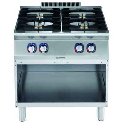 Endüstriyel 4 açık ateşli gazlı ocak, açık alt dolapLI her brulör 5,5 Kw – 800 mm – Ölçüler: GxDxY 800x730x850 mm