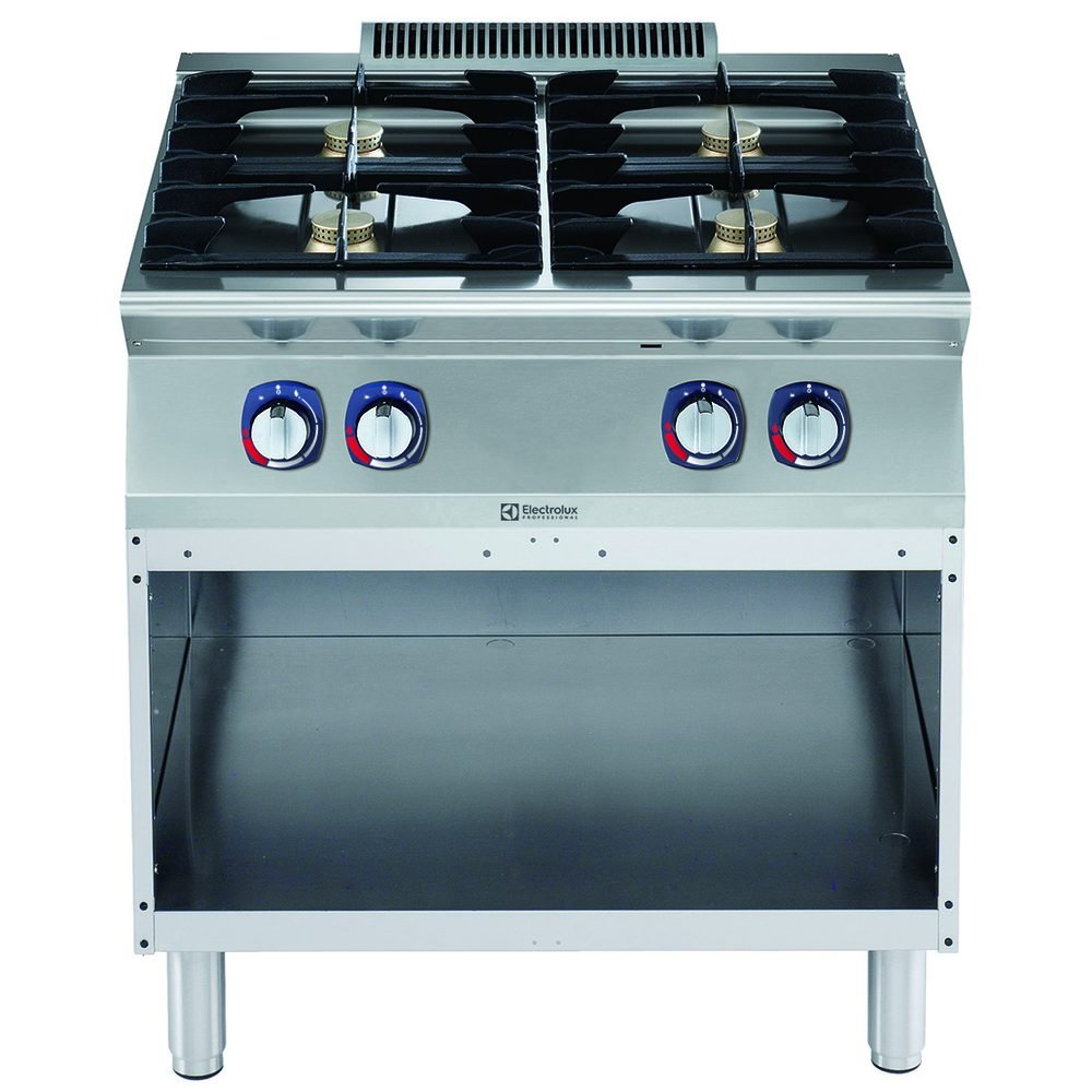 Electrolux Professional, Endüstriyel 4 açık ateşli gazlı ocak, açık alt dolapLI her brulör 5,5 Kw - 800 mm - Ölçüler: GxDxY 800x730x850 mm, 371178