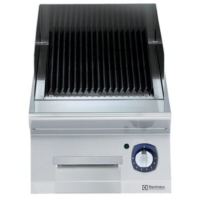 Endüstriyel Elektrikli set üstü barbekü-gril, çift taraflı döküm ızgaralı, incoloy zırhlı ısıtıcılı, derinlik 730 mm – 400 mm – Ölçüler: GxDxY 400x730x250 mm