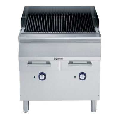 Endüstriyel Elektrikli barbekü-gril, çift taraflı döküm ızgaralı (et, balık ve sebze için), alt dolaplı, derinlik 730 mm – 800 mm – Ölçüler: GxDxY 800x730x850 mm