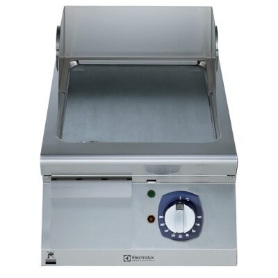 Elektrikli ızgara, fırçalanmış krom kaplamalı çelik pişirme yüzeyi, 400 mm, yatay, termostatik kontrol, kazıyıcı dahil
4,20 Elek.kW 400 V 3 50/60 Hz GxDxY 400x730x250 mm
