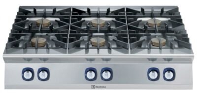 6 açık ateşli gazlı set üstü ocak, her brulör 10 kW – 1200 mm – Ölçüler: GxDxY 1200x930x250 mm