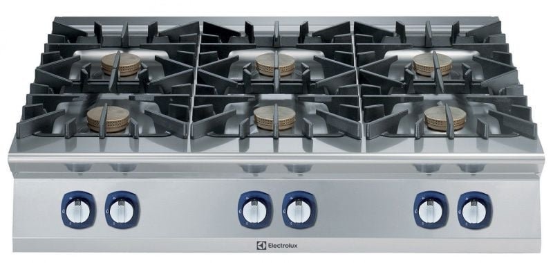 6 açık ateşli gazlı set üstü ocak, her brulör 10 kW - 1200 mm - Ölçüler: GxDxY 1200x930x250 mm