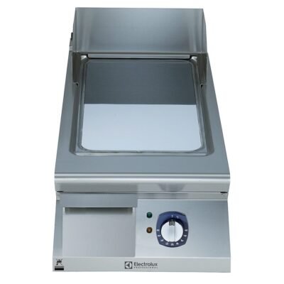 Elektrikli set üstü ızgara, düz krom pleytli, eğimli tablalı, termostatik kontrol, demonte sırtlık ve spatula – 400 mm – Ölçüler: GxDxY 400x930x250 mm
