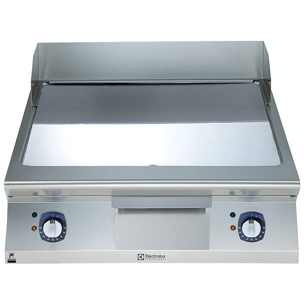 Elektrikli set üstü ızgara, düz krom pleytli, eğimli tablalı, termostatik kontrol, demonte sırtlık ve spatula - 800 mm - Ölçüler: GxDxY 800x930x250 mm