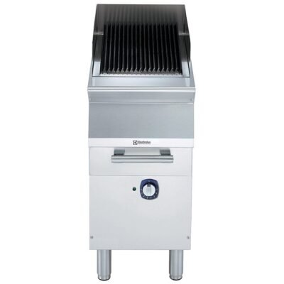 Elektrikli barbekü-grill, çift taraflı döküm ızgaralı (et için yivli, balık-sebze için düz), alt standlı – 400 mm – Ölçüler: GxDxY 400x930x850 mm