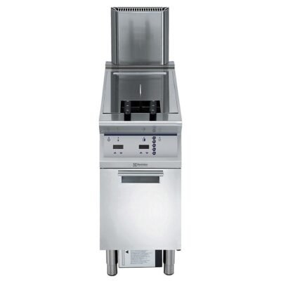 Electrolux Professional, 23-lt gazlı fritöz, 1 “V” tip hazneli, brülörler hazne dışında, elektronik kontrol, programlanabilir ve 2x½ sepetli – HP – Ölçüler: GxDxY 400x930x850 mm, 391333