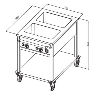 Öztiryakiler HAREKETLİ BAIN MARIE TABAN RAFLI ELEKTRIKLI 2*GN1/1 KONTROL PANELI YANDA (7854.2GN11.00)
