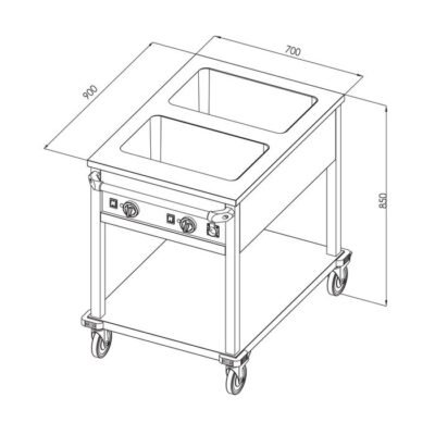 Öztiryakiler HAREKETLI BAIN MARIE TABAN RAFLI ELEKTRIKLI 3*GN1/1-200 KONTROL PANELI YANDA (7854.3GN11.00)