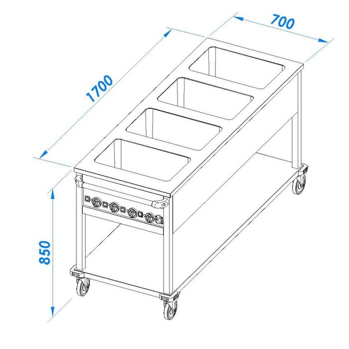 Öztiryakiler HAREKETLI BAIN MARIE TABAN RAFLI ELEKTRIKLI 4*GN1/1-150 PANELI YANDA (7854.4GN11.00)
