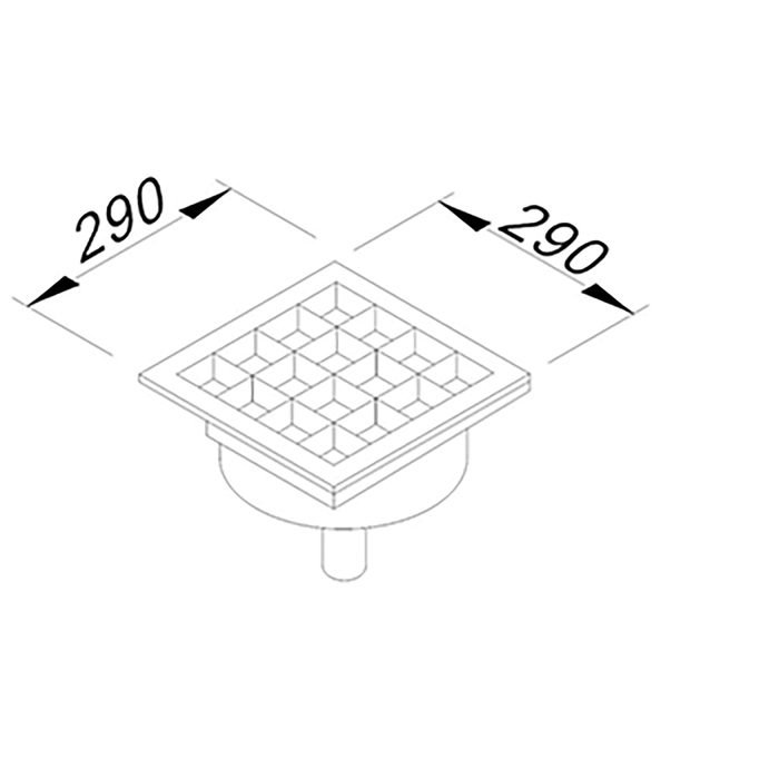 Öztiryakiler YER IZGARASI TAVALI ORTADAN SIFONLU ALTTAN CIKISLI Q50 PVC 290*290 (7960.02929.5O1)