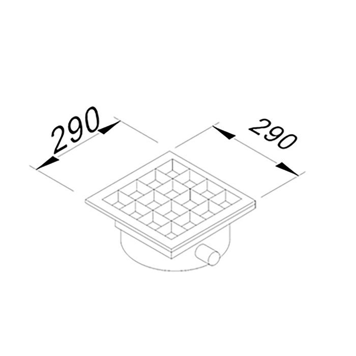 Öztiryakiler YER IZGARASI TAVALI ORTADAN SIFONLU SAGDAN CIKISLI Q 70 PVC 290*290 (7960.02929.7O2)