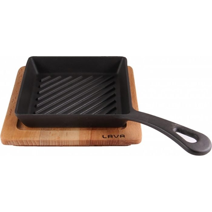Öztiryakiler LAVA Mini Izgara Tava, Saplı, Kare, Ahşap altlıklı. Ölçü 16x16cm. LV ECO P GT 1616 K4 (8149.PGT16.16K4)