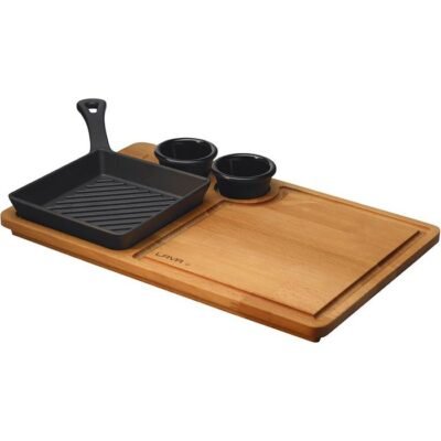 Öztiryakiler LAVA Mini Izgara Tava, Saplı, Kare, Ahşap altlıklı. Ölçü 16x16cm. (Fiyatlara sos kapları dahil değildir) LV ECO P GT 1616 K44 (8149.PGT16.16K44)