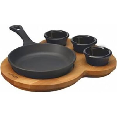 Öztiryakiler LAVA Yuvarlak Kulplu Tava ve Ahşap Altlıklı. Çap(Ø)16cm. (Bu ürüne sos kapları dahil değildir) LV ECO Y TV 16 K44 (8149.YTV16.K44)