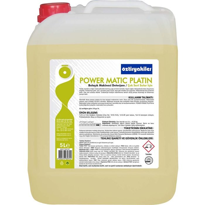 Öztiryakiler POWER MATIC PLATIN BULAŞIK MAKİNESİ DET. (AŞIRI SERT SULAR İÇİN) 5L (6.25 KG) (8899.P1002.05P)