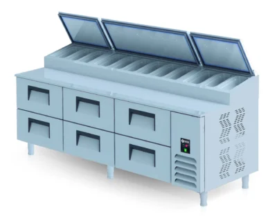 Iceinox PTS-L 800 CR Çekmeceli Pizza Hazırlık Buzdolabı 6 x GN 2/1-200 Çekmece, 237x81x109 cm, 430