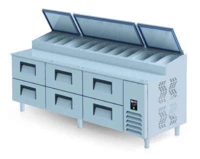 Iceinox PTS-L 800 Çekmeceli Pizza Hazırlık Buzdolabı 6 x GN 2/1-200 Çekmece, 237x81x109 cm, 304
