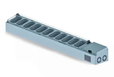 Iceinox VTP 225 PL Set Üstü Pleksi Kapaklı Saladbar 11 x GN 1/4, 225x34x30 cm, 430